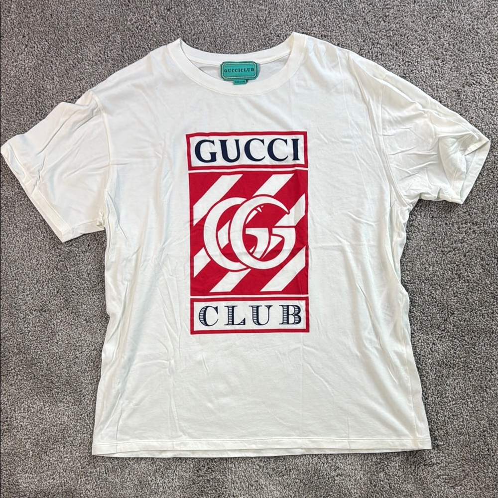 Gucci White T-Shirt with Red and Navy Logo